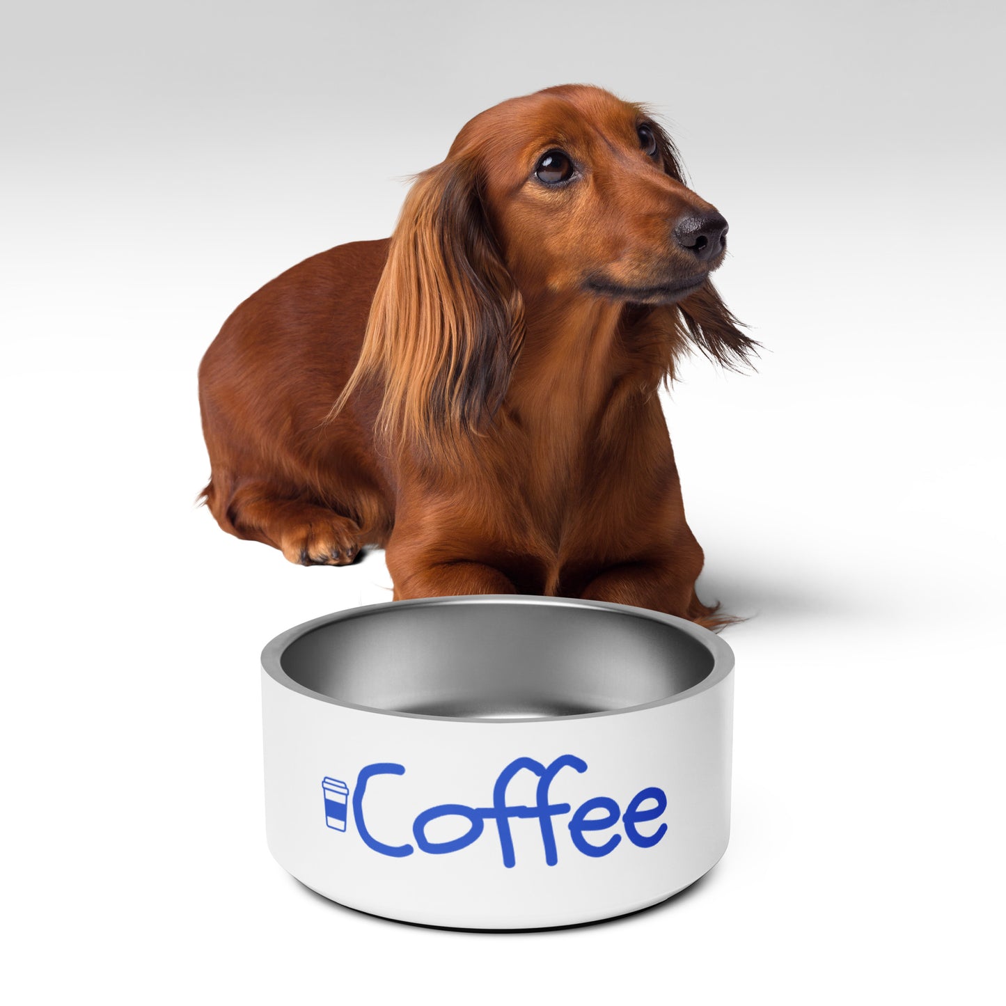 Coffee Pet Bowl | Funny Pet Bowl with Original Art | Red and White Holiday Pet Bowl for Dog or Cat | Stainless Steel | 18 oz and 32 oz