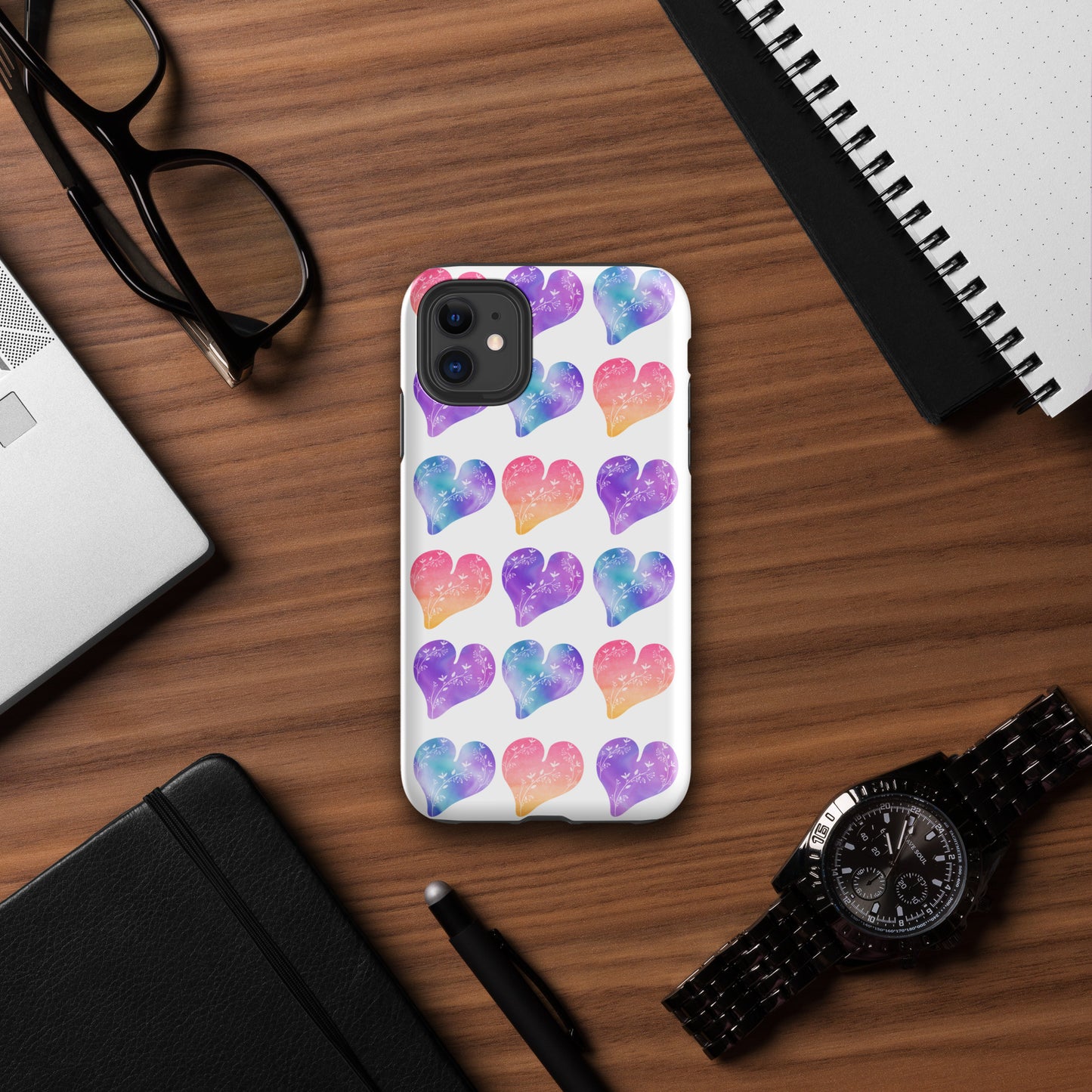 Rainbow Ombre Water Color Hearts - Tough Case for iPhone®