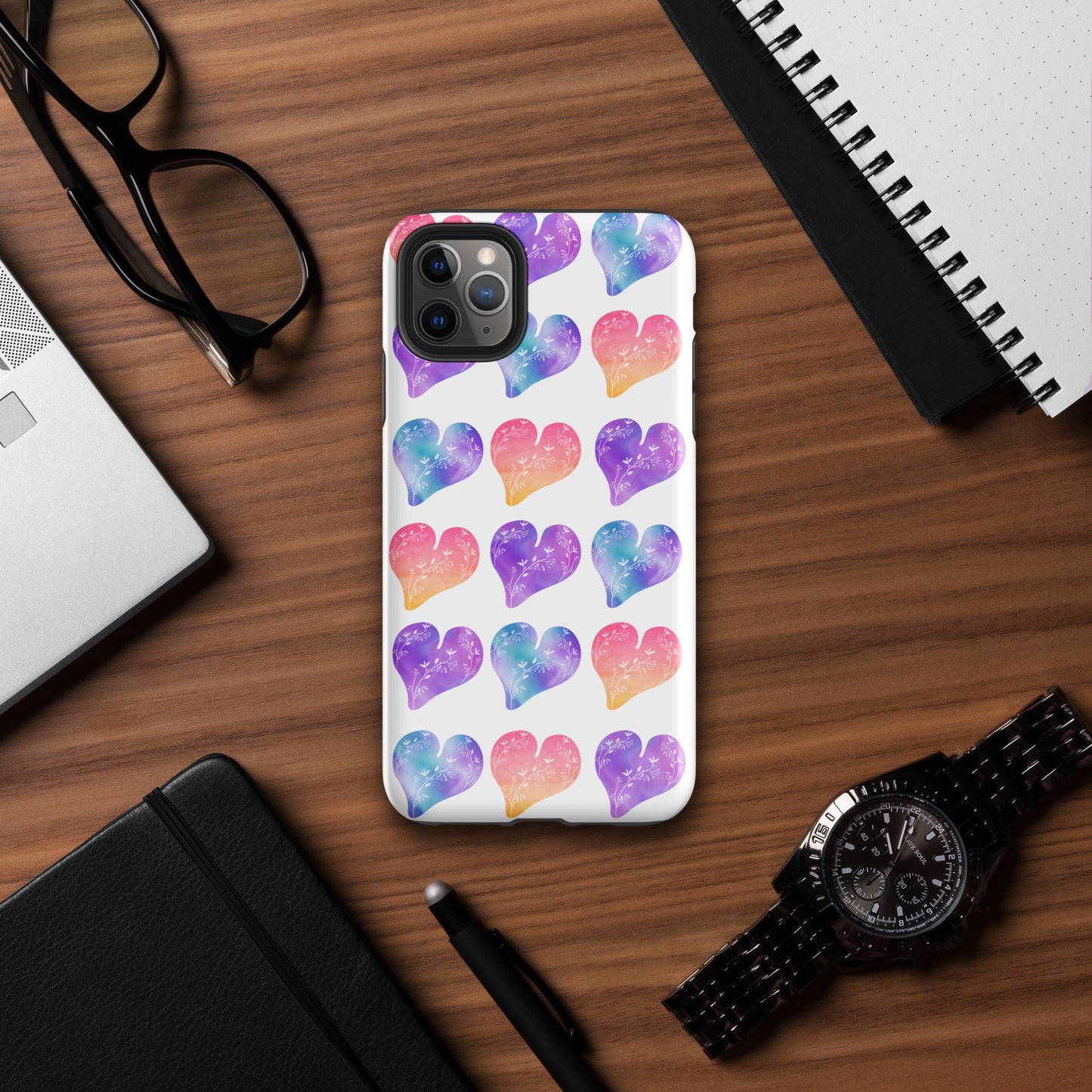 Rainbow Ombre Water Color Hearts - Tough Case for iPhone®