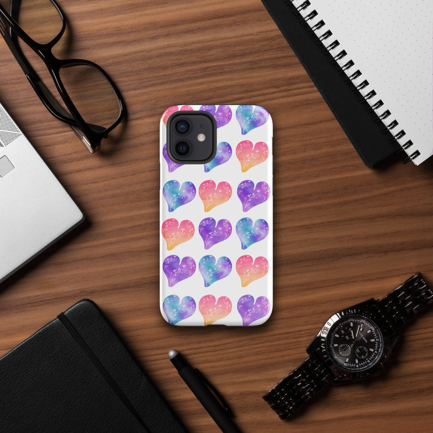 Rainbow Ombre Water Color Hearts - Tough Case for iPhone®