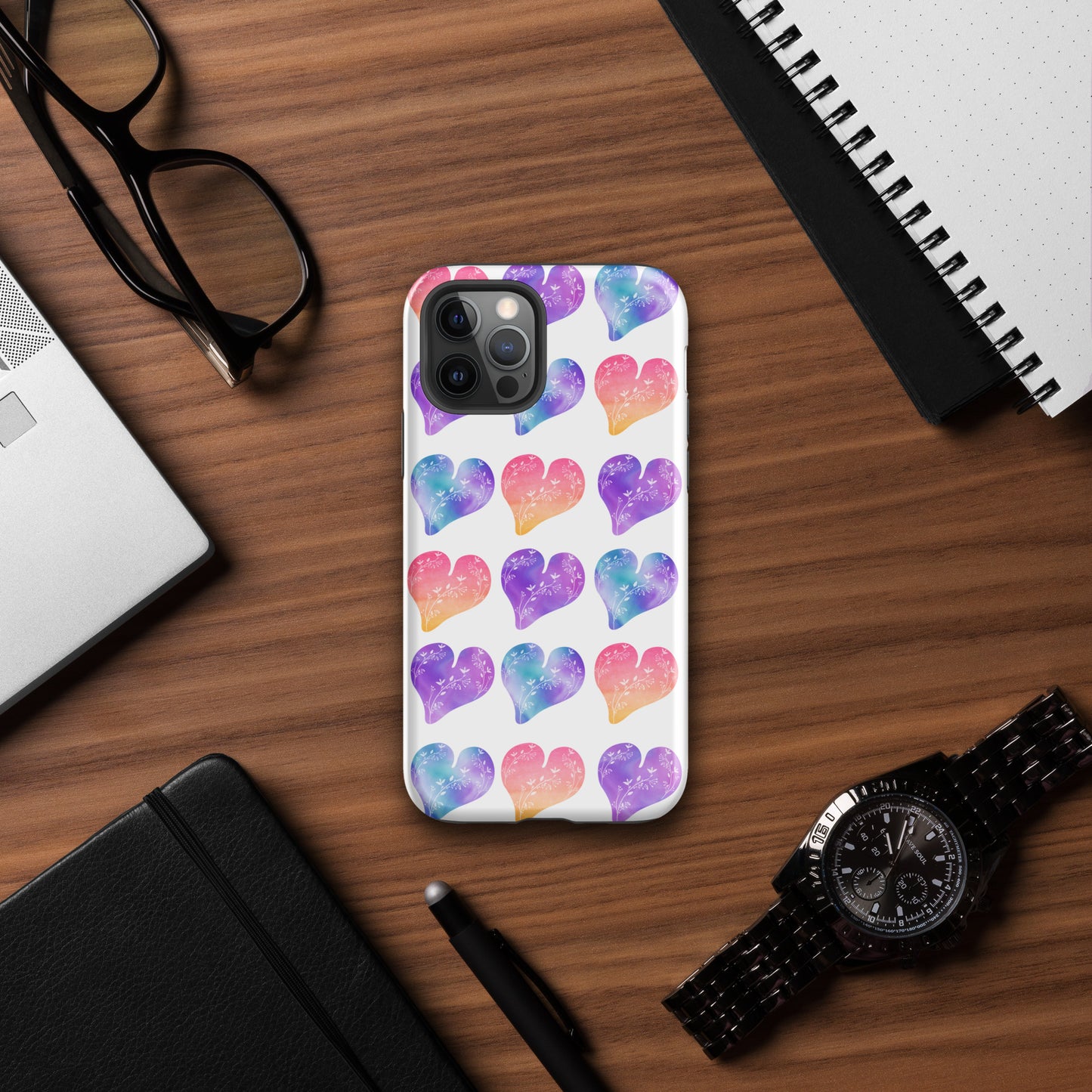 Rainbow Ombre Water Color Hearts - Tough Case for iPhone®