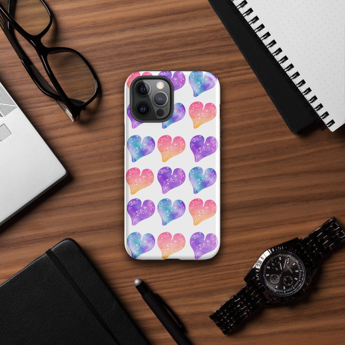 Rainbow Ombre Water Color Hearts - Tough Case for iPhone®