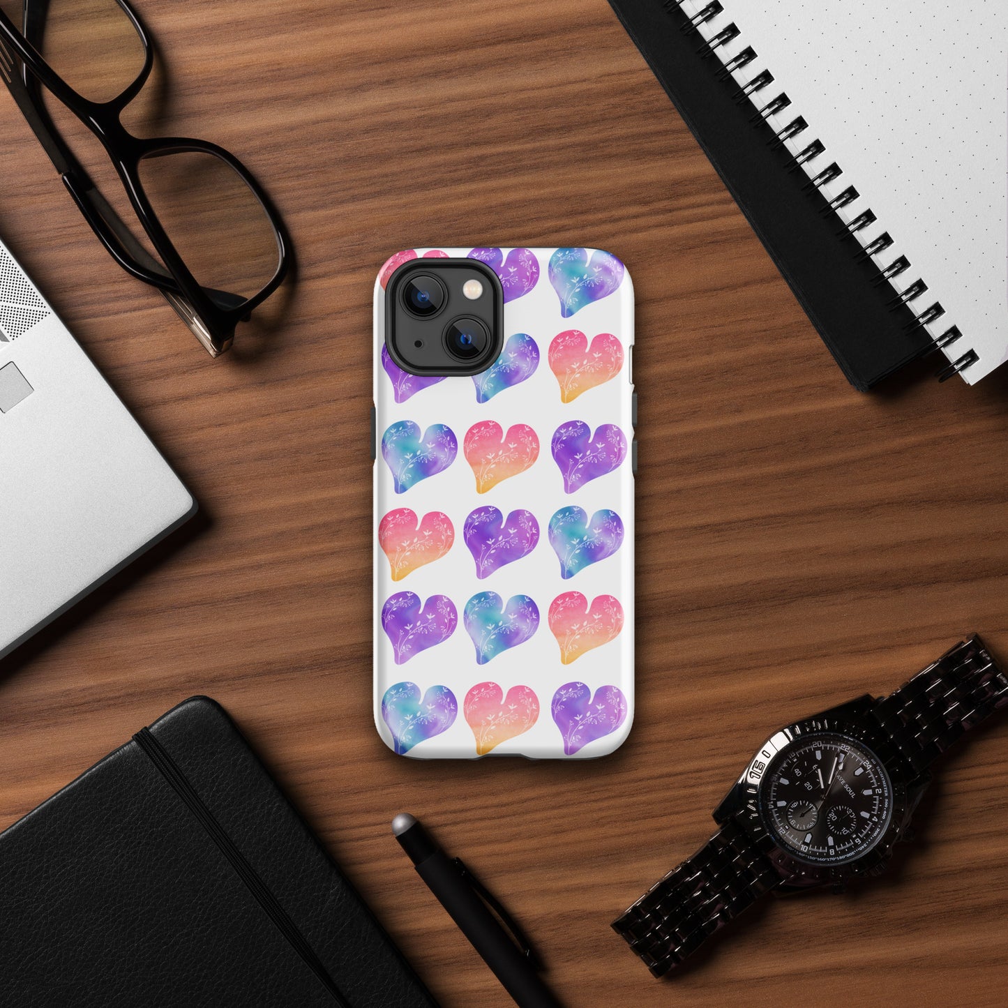 Rainbow Ombre Water Color Hearts - Tough Case for iPhone®
