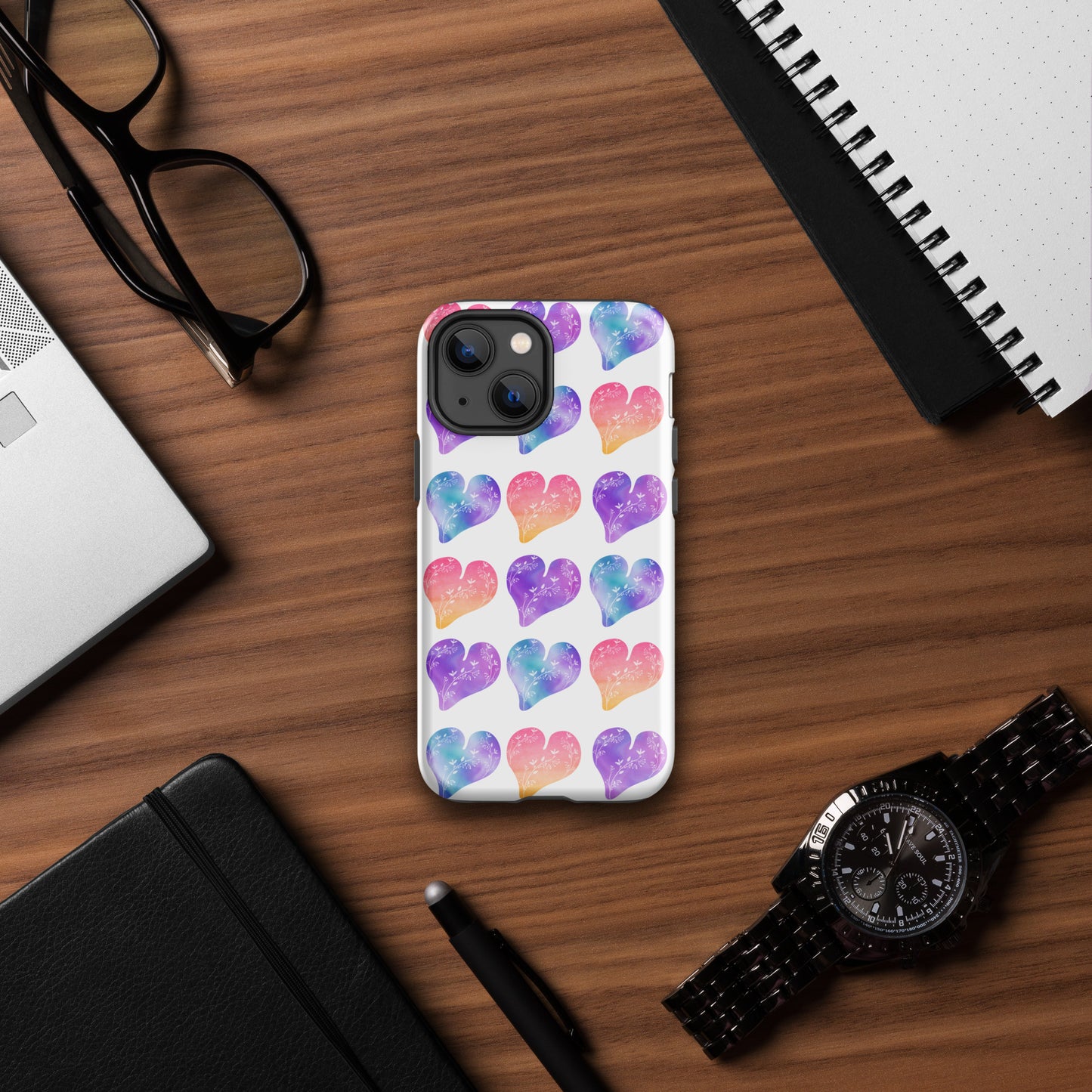 Rainbow Ombre Water Color Hearts - Tough Case for iPhone®
