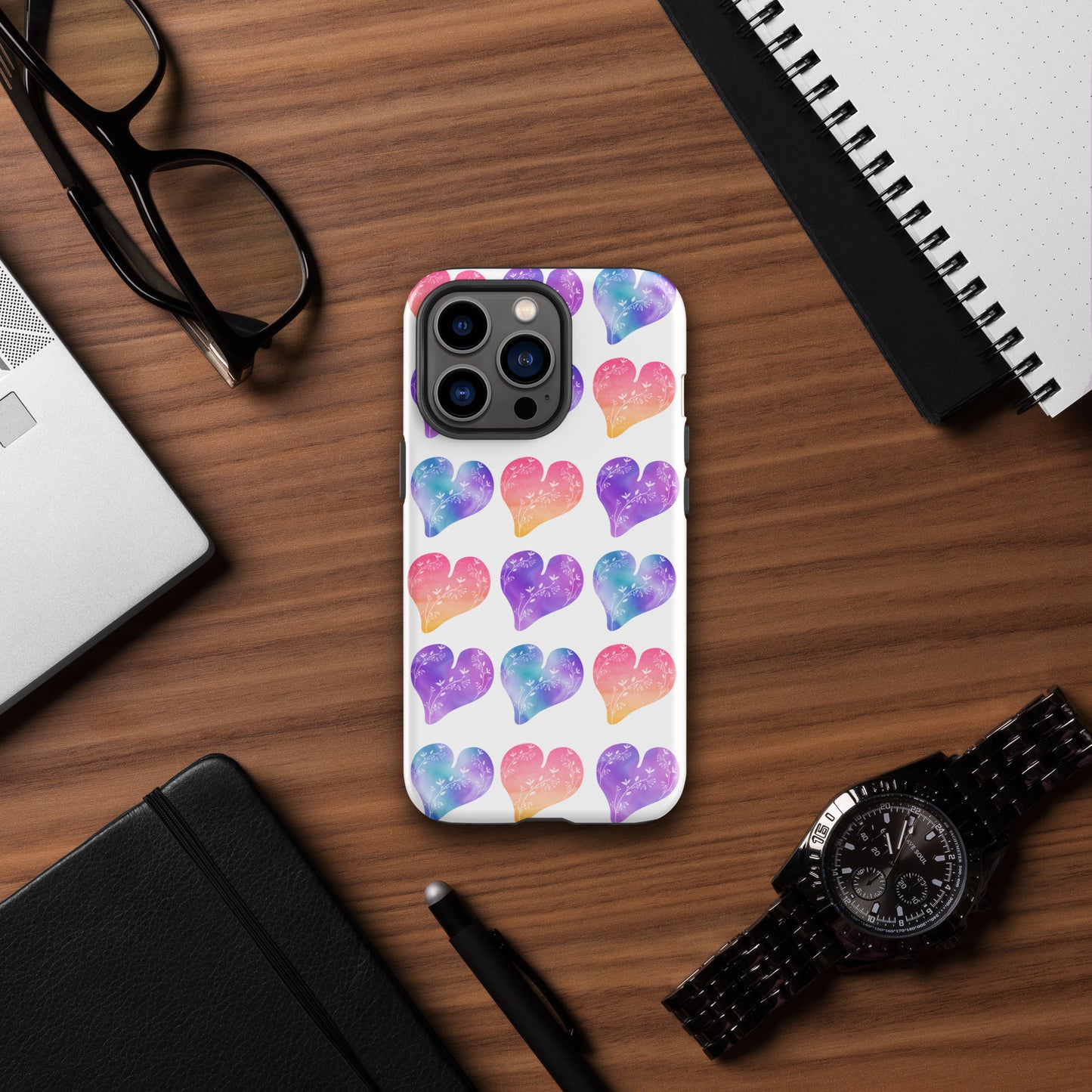 Rainbow Ombre Water Color Hearts - Tough Case for iPhone®