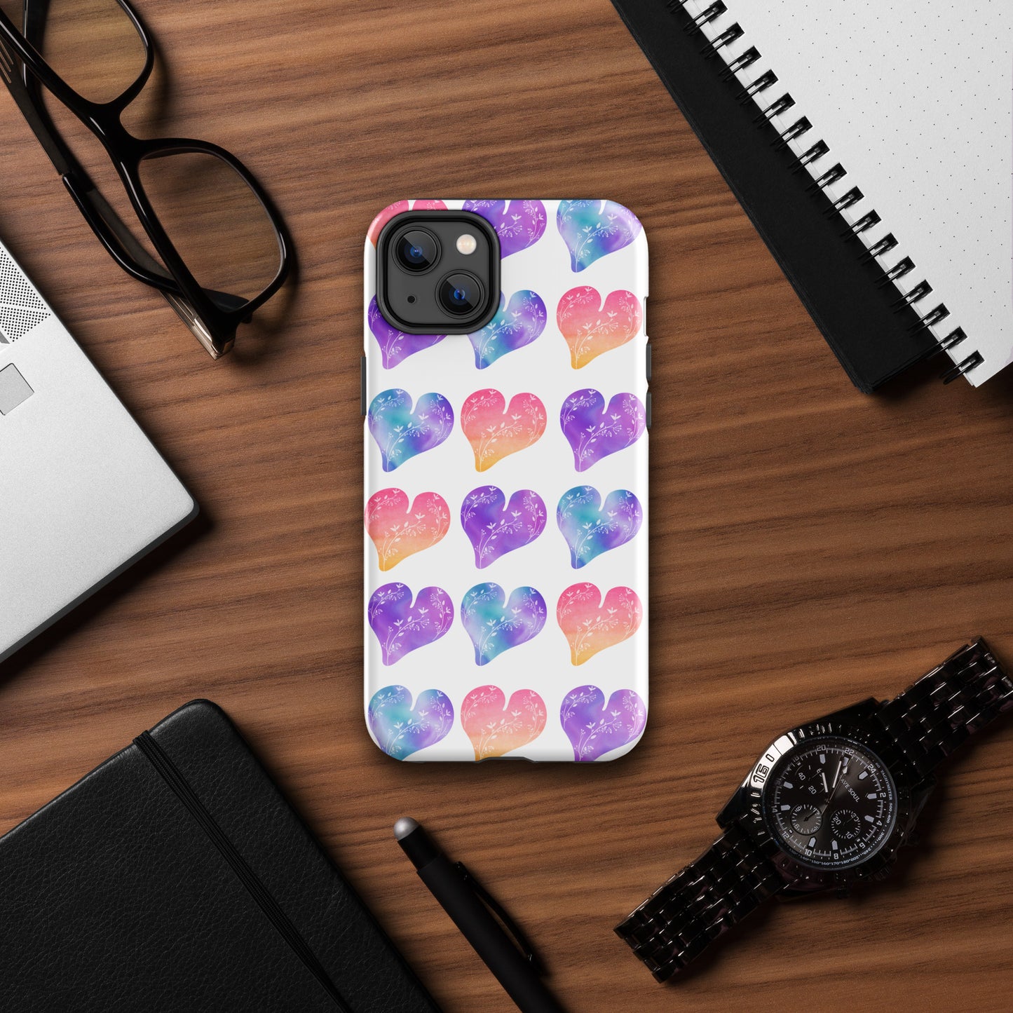 Rainbow Ombre Water Color Hearts - Tough Case for iPhone®