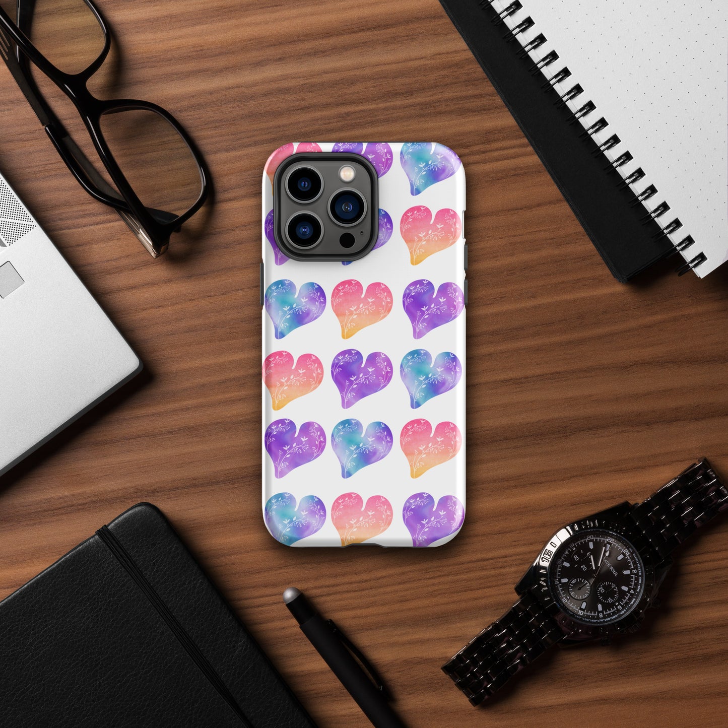Rainbow Ombre Water Color Hearts - Tough Case for iPhone®