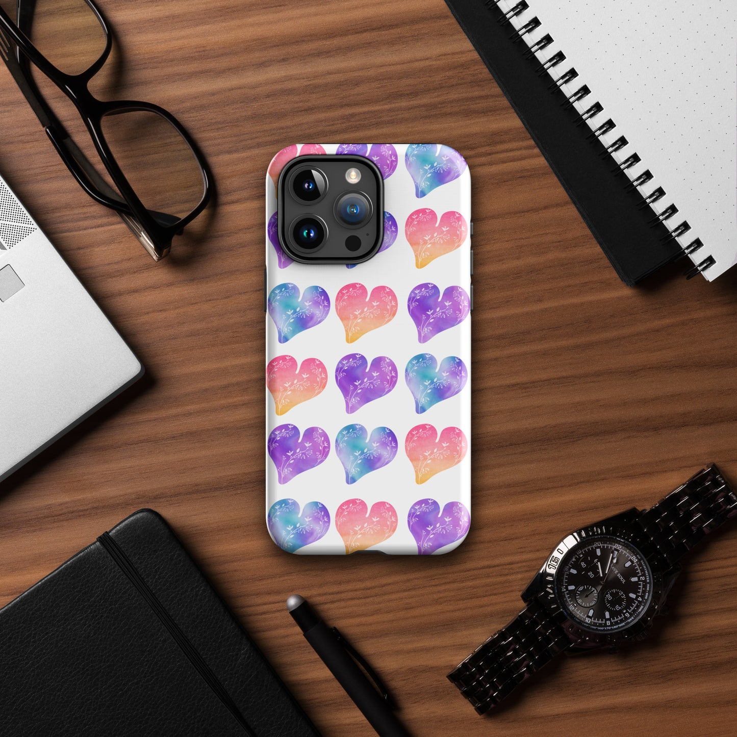 Rainbow Ombre Water Color Hearts - Tough Case for iPhone®