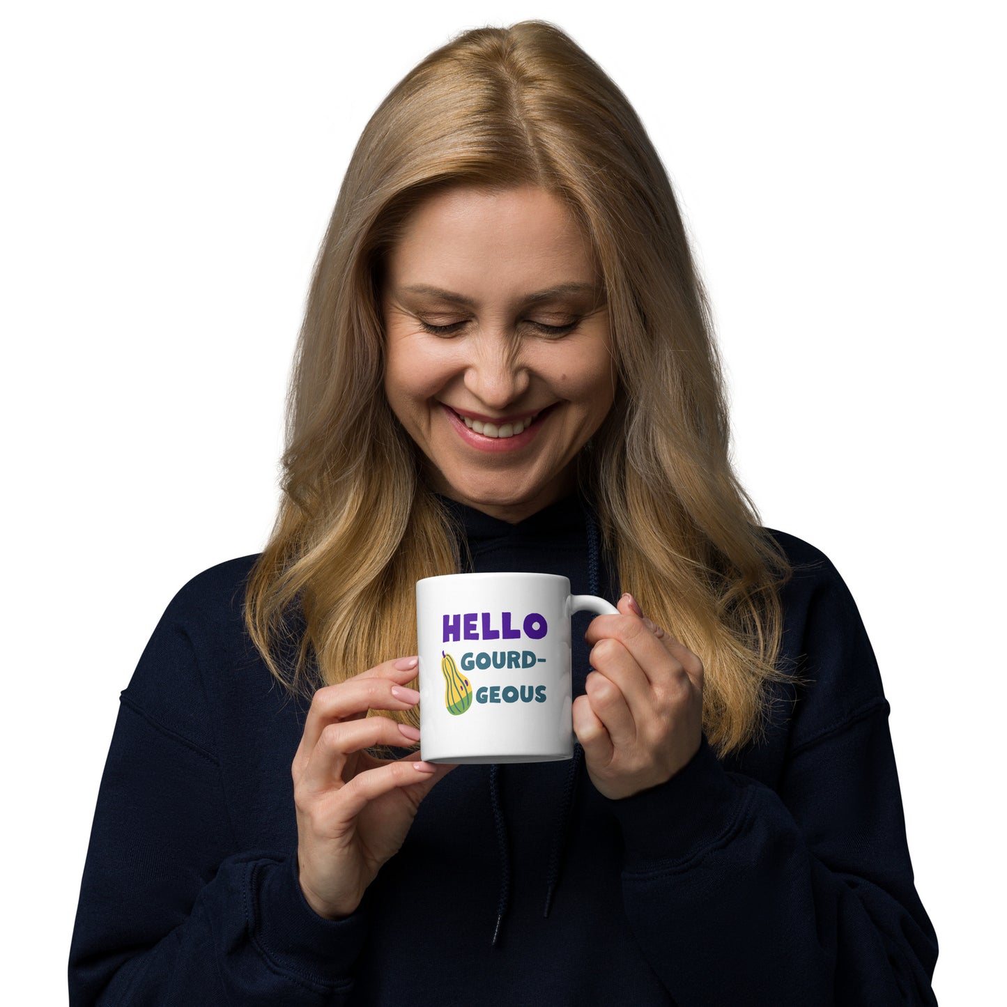 Hello Gourd-geous — Funny Fall Mug with Decorative Gourd Design | 11oz and 15 oz - white