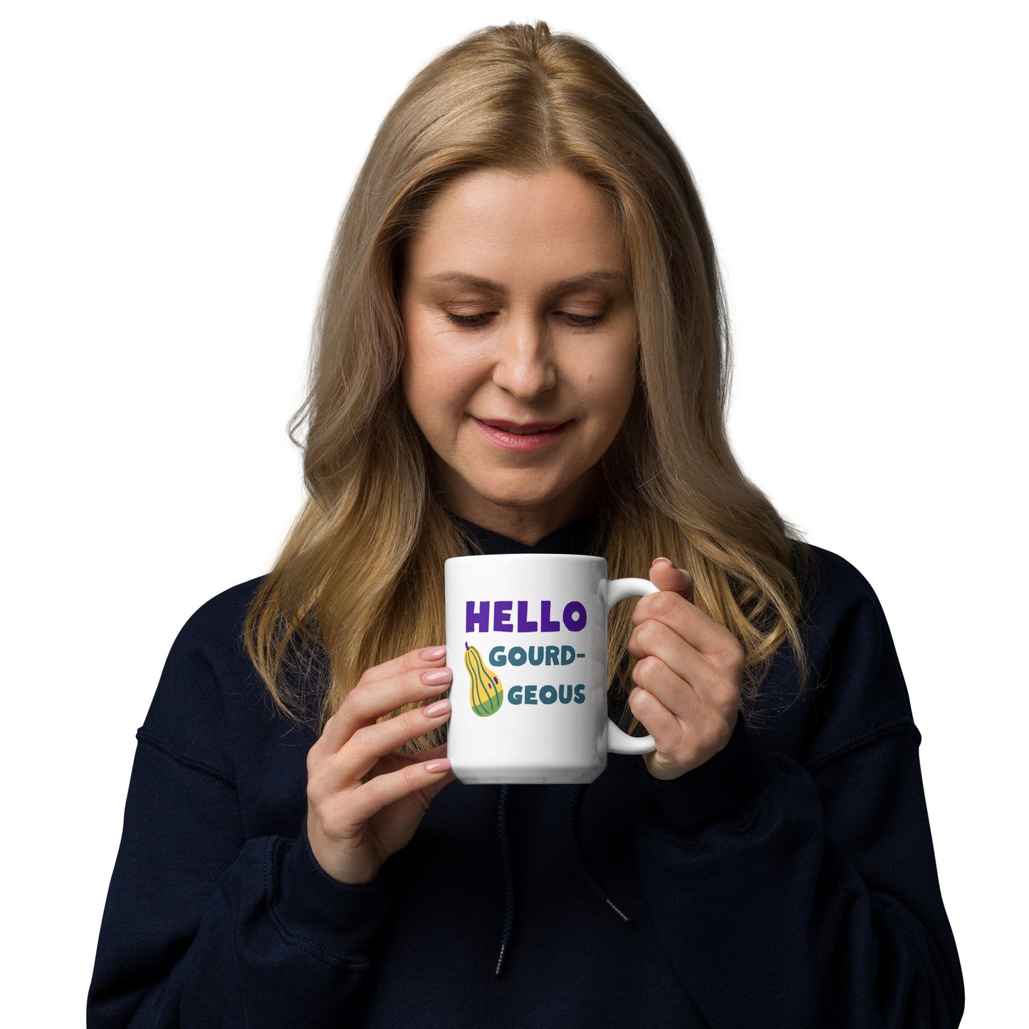 Hello Gourd-geous — Funny Fall Mug with Decorative Gourd Design | 11oz and 15 oz - white