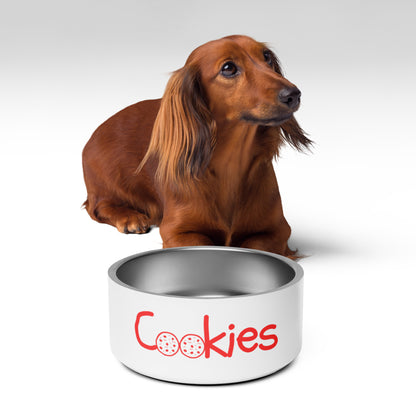 Cookies Pet Bowl | Funny Pet Bowl with Original Art | Red and White Holiday Pet Bowl for Dog or Cat | Stainless Steel | 18 oz and 32 oz