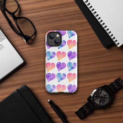 Rainbow Ombre Water Color Hearts - Tough Case for iPhone®