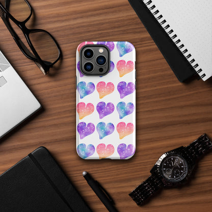 Rainbow Ombre Water Color Hearts - Tough Case for iPhone®