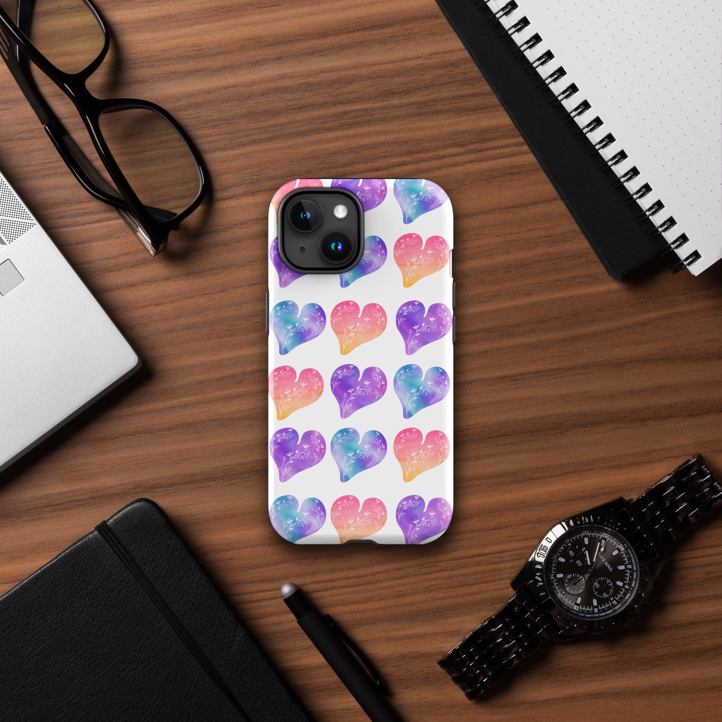 Rainbow Ombre Water Color Hearts - Tough Case for iPhone®