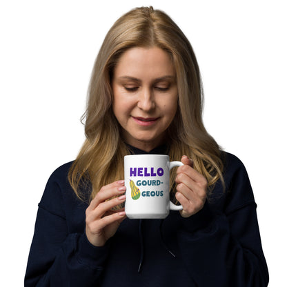 Hello Gourd-geous — Funny Fall Mug with Decorative Gourd Design | 11oz and 15 oz - white
